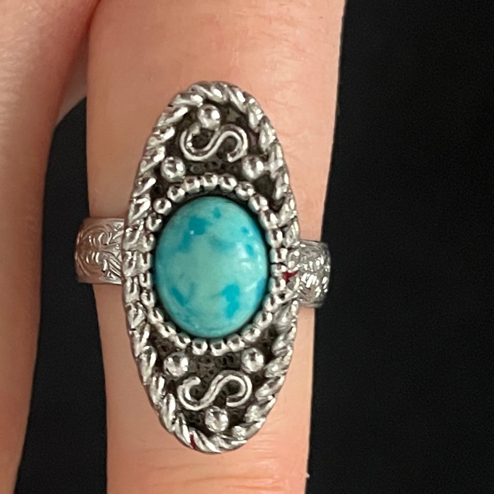 Vintage Sarah Coventry Silver Ring with Turquoise Stone Adjustable